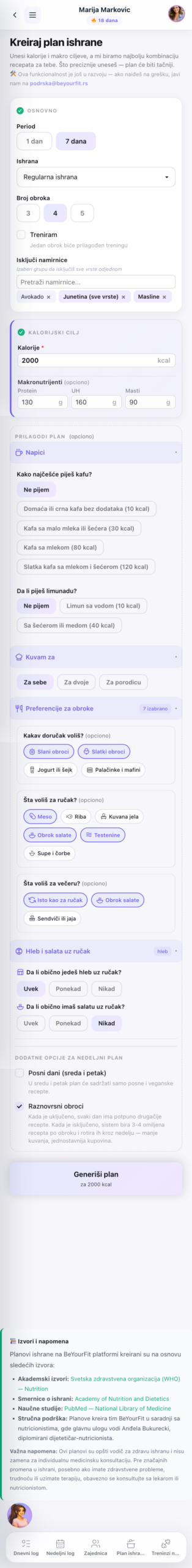 Plan ishrane - kreiranje